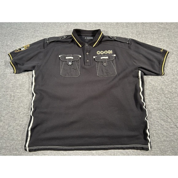 Coogi Polo Shirt Mens XXXXL Black Short Sleeve White Gold Trim Chest Pockets 4XL - Picture 1 of 12